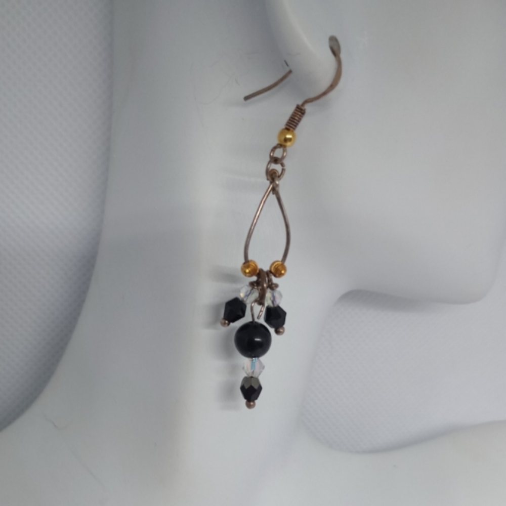 Elegant Black Onyx and Gold Drop Earrings Handmade Gift Party Birthday Boho
